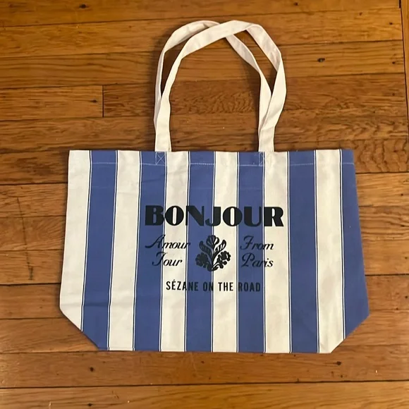 Sezane NEW Bonjour NEW & unused Parisian Canvas Tote Bag - Picture 1 of 2